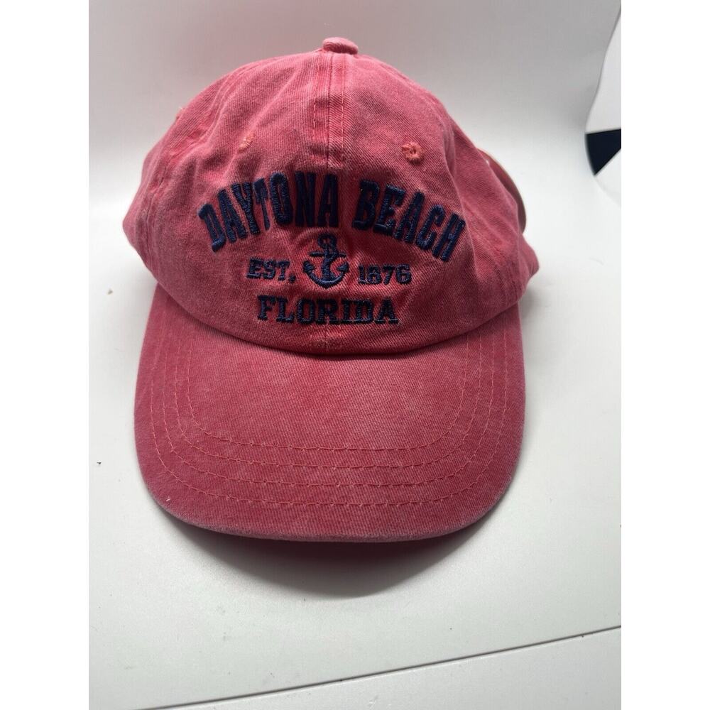 Daytona Beach Florida Est. 1876 Baseball Cap Hat Faded Red Adjustable Logo